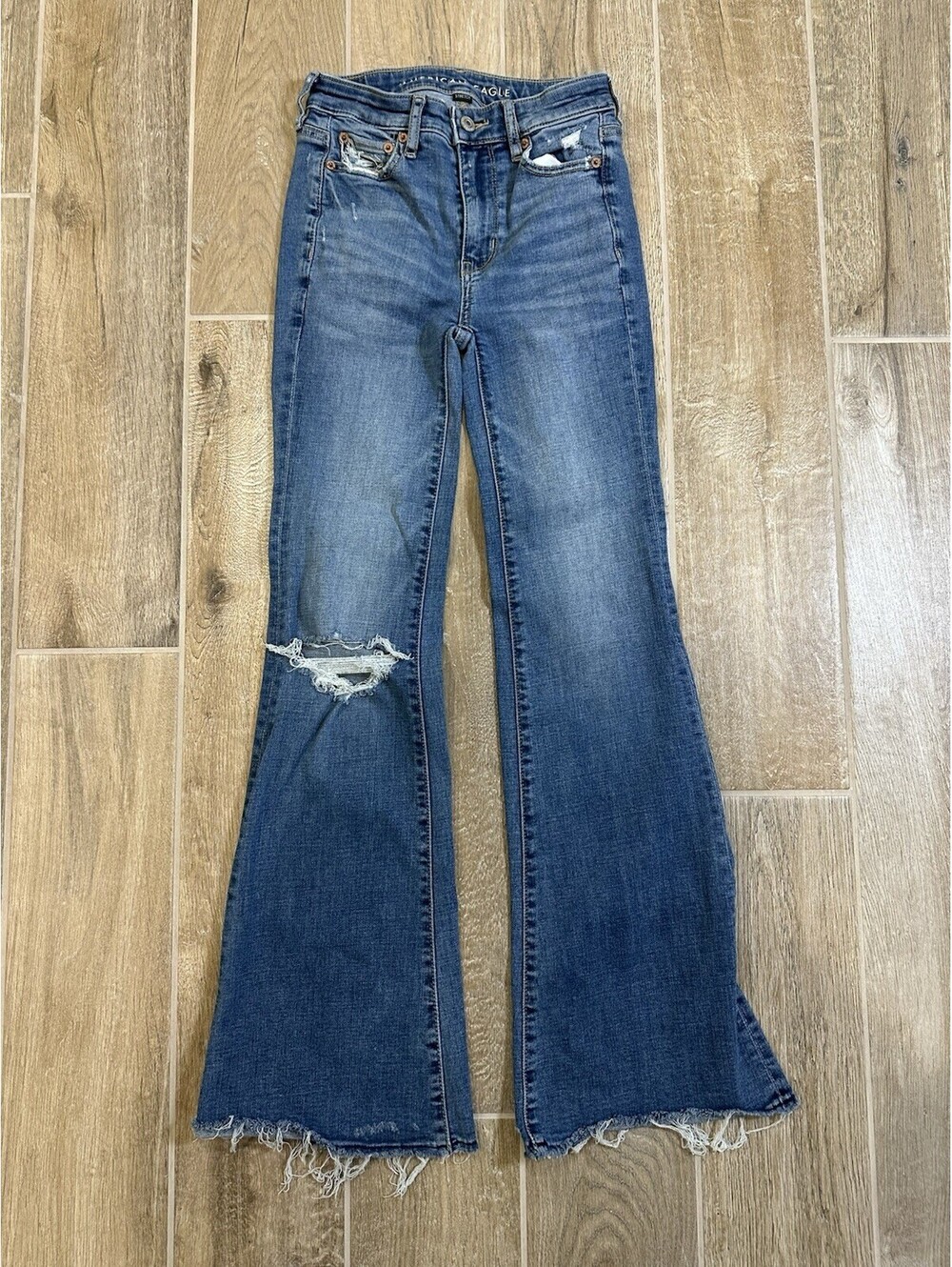 American Eagle Womens Jeans Blue 000R Super High Rise Flare Denim    -061-